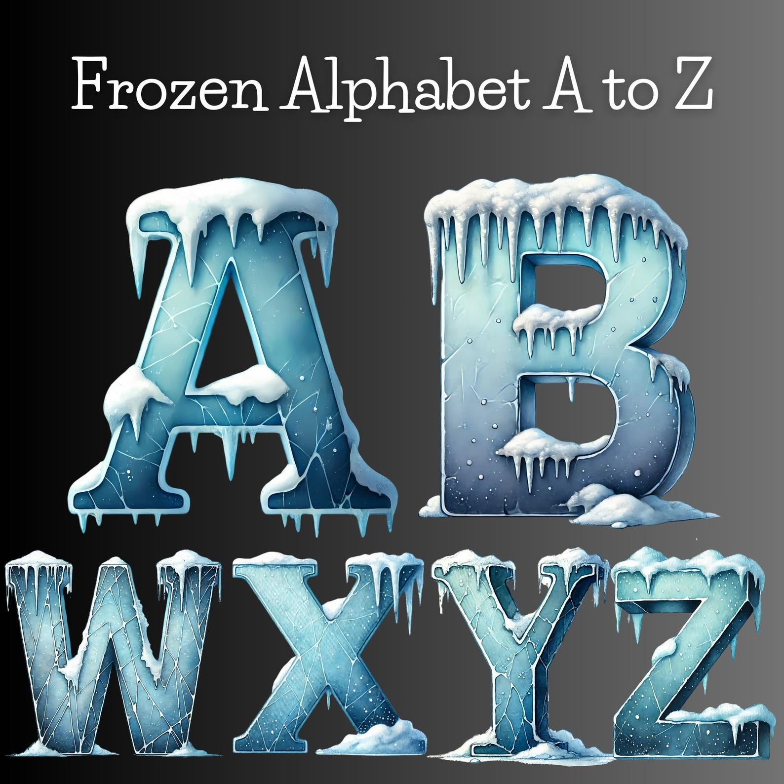 Frozen Letters Color Frozen Alphabet A to Z, Watercolor Clipart, Commercial Use - Etsy