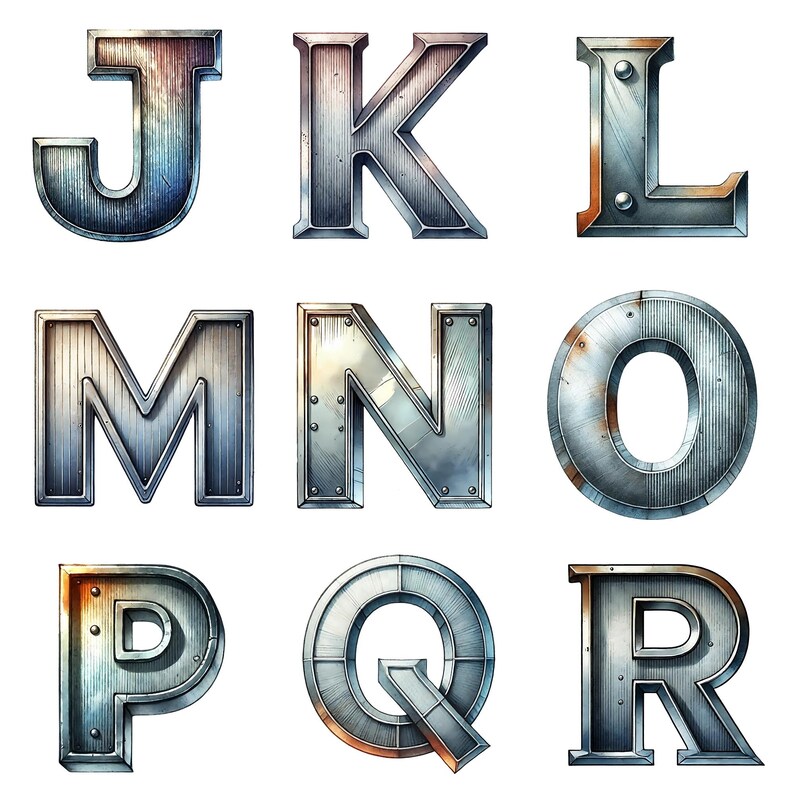 Metal Alphabet A to Z, Watercolor Clipart, Commercial Use - Etsy