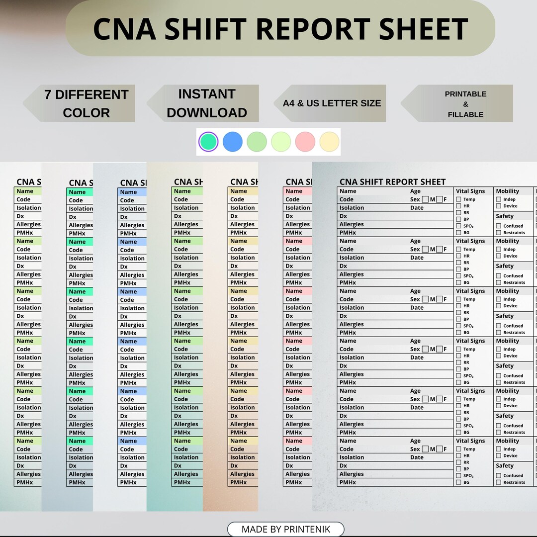 CNA Shift Report Sheet: Patient Care Notes (A4-US Letter PDF) - Etsy