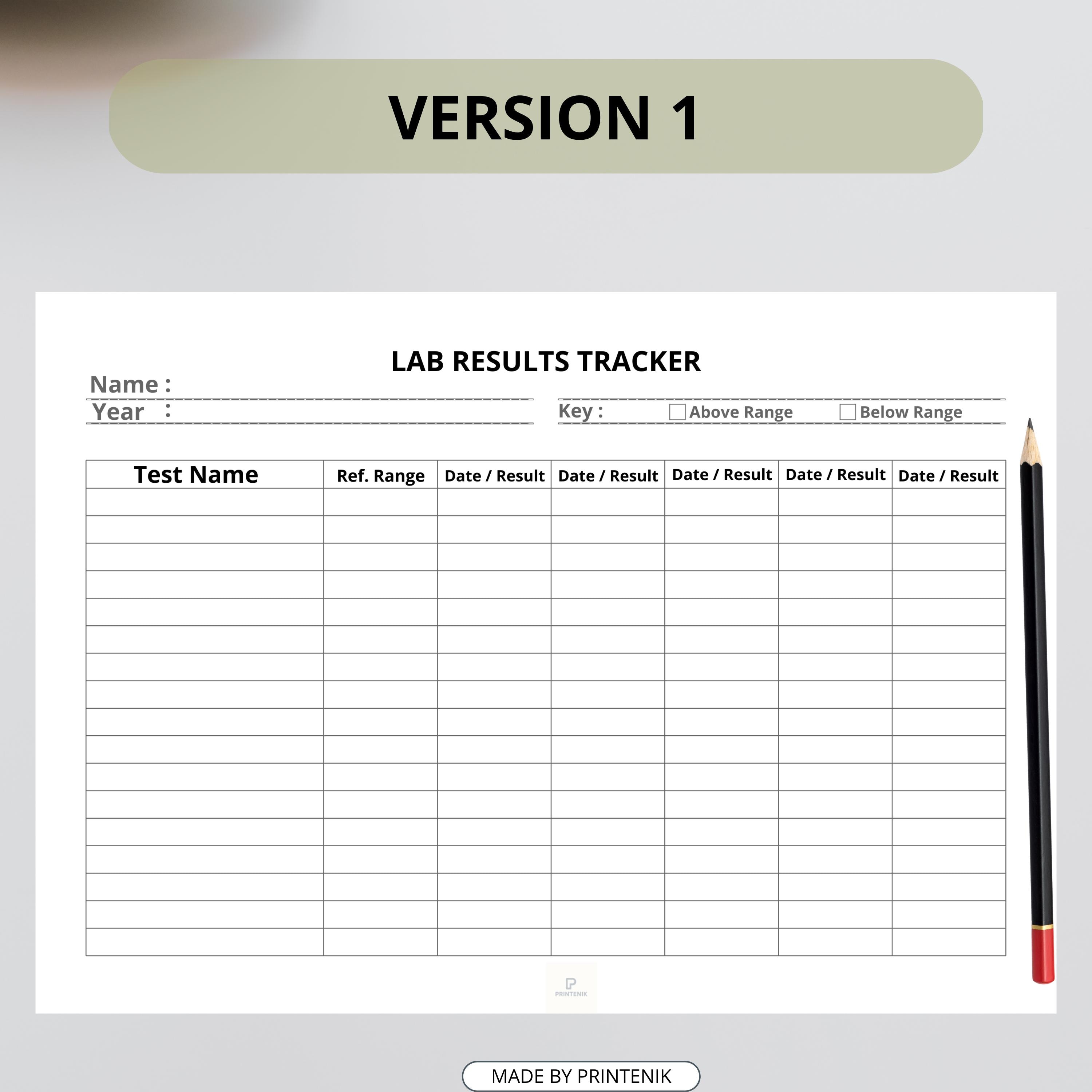 Lab Results Tracker Printable: Medical Test Log (A4, A5, US Letter ...
