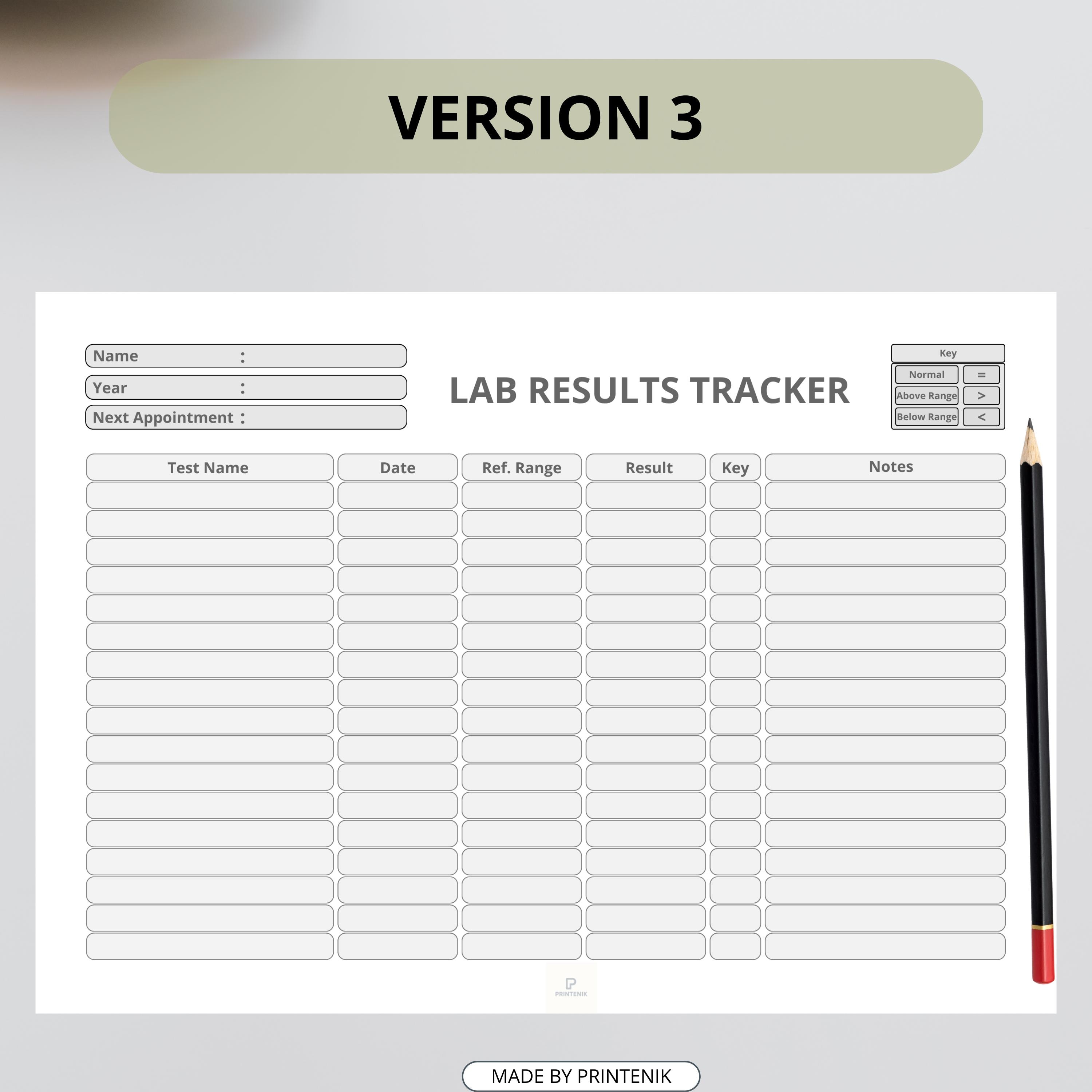 Lab Results Tracker Printable: Medical Test Log (A4, A5, US Letter ...