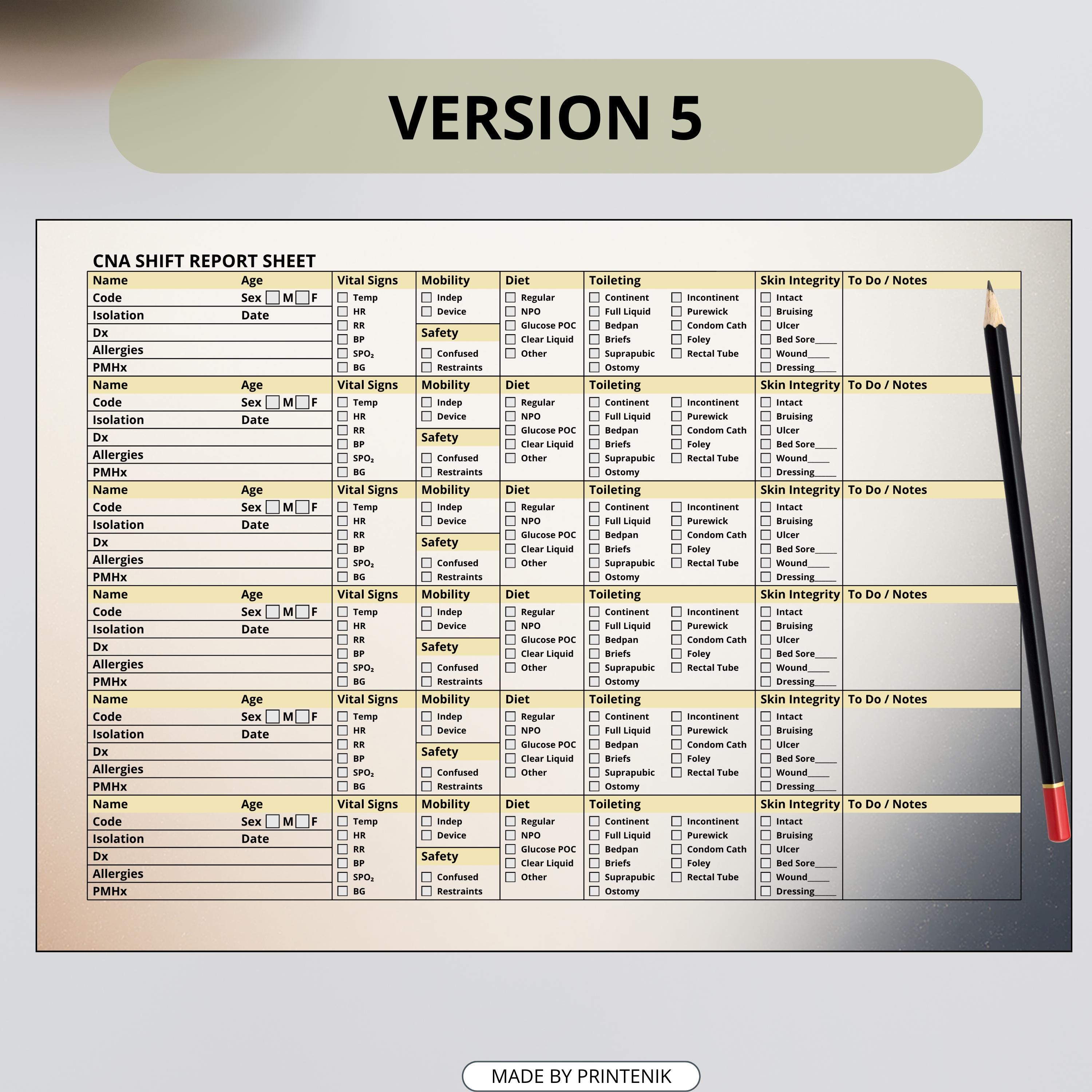 CNA Shift Report Sheet: Patient Care Notes (A4-US Letter PDF) - Etsy