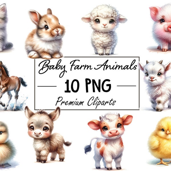 Charming Baby Farm Animals Clipart - 10 PNG Files, Instant Download for Rustic Country Projects!