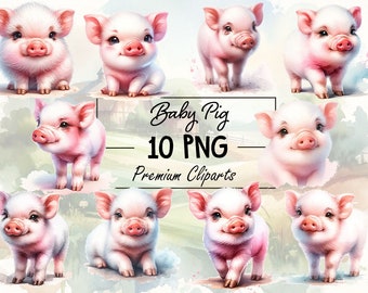 Charming Baby Pig Digital PNG Collection - Set of 10 Adorable Piglet Images for Creative Projects