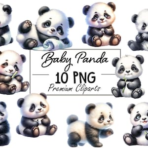 Adorable Baby Panda Collection - 10 fichiers numériques PNG, téléchargement instantané