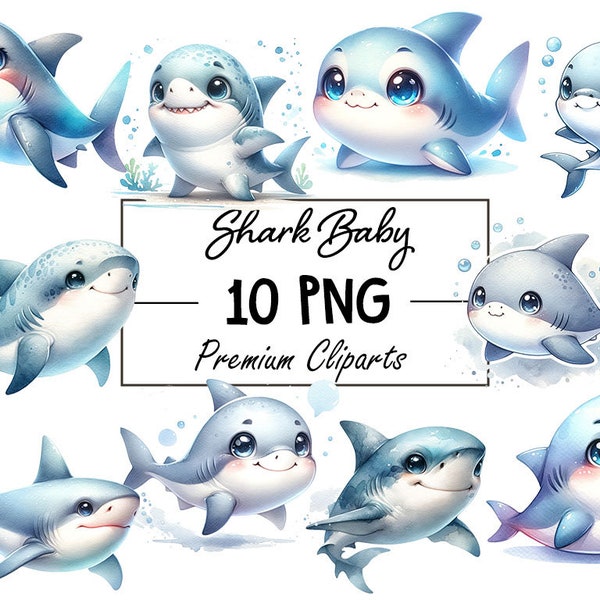 Adorable Baby Shark Collection - 10 PNG Digital Files, Instant Download