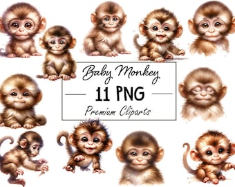 Charming Baby Monkey PNG Collection - Set of 11 Playful Monkey Images for Creative Projects