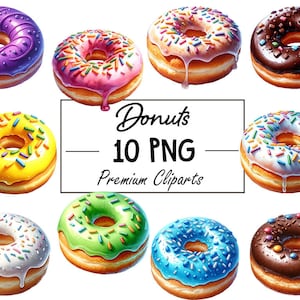 Delicious Donuts Collection - 10 PNG Digital Files, Instant Download