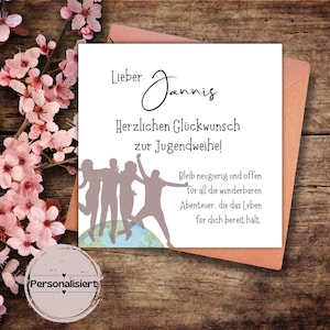 personalisierbare Karte zur Jugendweihe, Welt, Glückwunschkarte, Karte, Klappkarte, Karte 15x15, Karte quadratisch, Konfirmation