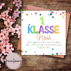 personalisierbare Karte zur Einschulung, erste Klasse, Schuleinführung, personalisiert, erster Schultag, Klappkarte, quadratische Karte