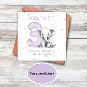 personalisierbare Karte zum Geburtstag lila, Glückwunschkarte, Karte, Klappkarte, Karte 15x15, quadratische Karte, Kindergeburtstag