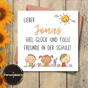 personalisierte Karte zur Schuleinführung, Viel Glück, Schuleinführung, personalisiert, erster Schultag, Klappkarte, quadratische Karte
