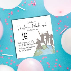 personalisierte Karte zum Geburtstag, Welt, Teenager, personalisiert, Geburtstag, Klappkarte, quadratische Karte