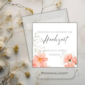 personalisierbare Karte zur Hochzeit peach, Glückwunschkarte, Karte, Klappkarte, Karte 15x15, Karte quadratisch, Hochzeit, Trauung