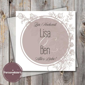 personalisierbare Karte zur Hochzeit, beige Ornament, Glückwunschkarte, Karte, Klappkarte, Karte 15x15, Karte quadratisch, Hochzeit, Trauung
