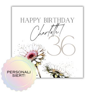 personalisierbare Karte zum Geburtstag Gerbera, Glückwunschkarte, Karte, Klappkarte, Karte 15x15, quadratische Karte, Geburtstagsgeschenk