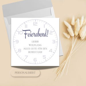 Karte zum Ruhestand Uhr, Ruhestand, Rente, personalisiert, Glückwunschkarte, Klappkarte, quadratische Karte