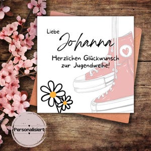 personalisierbare Karte zur Jugendweihe, Sneaker, Glückwunschkarte, Karte, Klappkarte, Karte 15x15, Karte quadratisch, Konfirmation