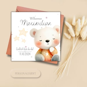 personalisierbare Karte zur Geburt orange, Glückwunschkarte, Karte, quadratische Karte, Karte zur Geburt, Baby, Geschenk zur Geburt