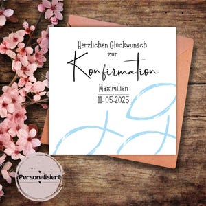 personalisierbare Karte zur Konfirmation, blau, Glückwunschkarte, Karte, Klappkarte, Karte 15x15, Karte quadratisch, Konfirmation