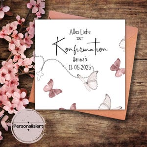 personalisierbare Karte zur Konfirmation, Schmetterling, Glückwunschkarte, Karte, Klappkarte, Karte 15x15, Karte quadratisch, Konfirmation