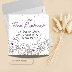 personalisierbare Karte zum Abschied Kinder, Kindergarten, Grundschule, personalisiert, Abschiedskarte, Klappkarte, quadratische Karte