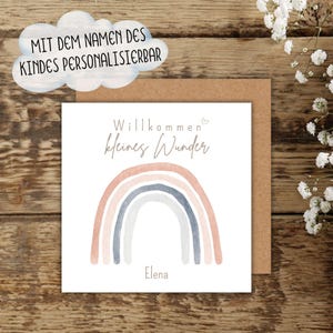 personalisierbare Karte zur Geburt, Regenbogen ro, Glückwunschkarte, Karte, quadratische Karte, Karte zur Geburt, Baby, Geschenk zur Geburt