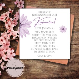 personalisierbare Karte zur Konfirmation, Gerbera, Glückwunschkarte, Karte, Klappkarte, Karte 15x15, Karte quadratisch, Konfirmation