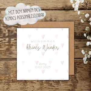 personalisierbare Karte zur Geburt, Rosa Herzen, Glückwunschkarte, Karte, quadratische Karte, Karte zur Geburt, Baby, Geschenk zur Geburt