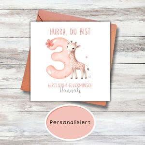 personalisierbare Karte zum Geburtstag rosa, Glückwunschkarte, Karte, Klappkarte, Karte 15x15, quadratische Karte, Kindergeburtstag