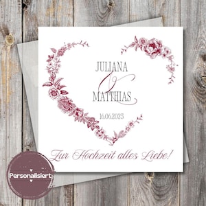 personalisierbare Karte zur Hochzeit, rot Ornament, Glückwunschkarte, Karte, Klappkarte, 15x15, Karte quadratisch, Hochzeit, Trauung