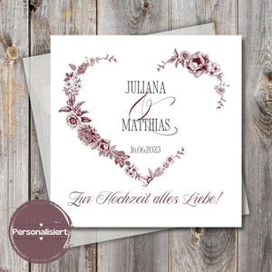 personalisierbare Karte zur Hochzeit, rot Ornament, Glückwunschkarte, Karte, Klappkarte, 15x15, Karte quadratisch, Hochzeit, Trauung