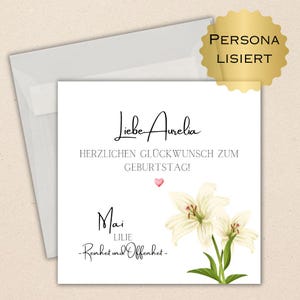 personalisierbare Karte zum Geburtstag Geburtsblumen, Glückwunschkarte, Karte, Klappkarte, quadratische Karte, Geburtstagsgeschenk