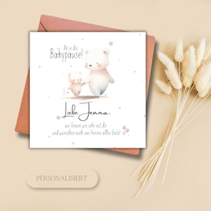 personalisierbare Karte zum Mutterschutz weißer Teddy, Elternzeit, Mutterschutz, personalisiert, Glückwunschkarte, quadratische Karte