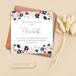 personalisierbare Karte zum Ruhestand blau, Abschied, Rente, neuer Job, personalisiert, Glückwunschkarte, Klappkarte, quadratische Karte