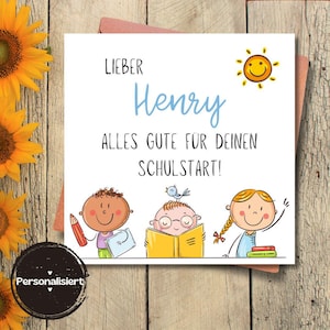 personalisierte Karte zur Schuleinführung, Schulstart, Schuleinführung, personalisiert, erster Schultag, Klappkarte, quadratische Karte