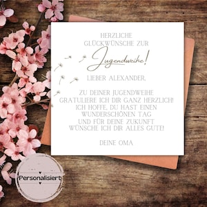 personalisierbare Karte zur Jugendweihe, Pusteblume, Glückwunschkarte, Karte, Klappkarte, Karte 15x15, Karte quadratisch, Konfirmation