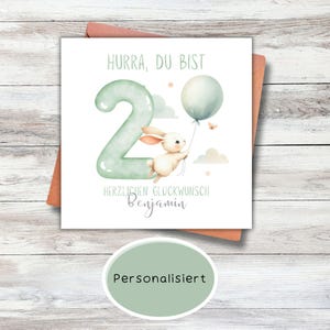 personalisierbare Karte zum Geburtstag grün, Glückwunschkarte, Karte, Klappkarte, Karte 15x15, quadratische Karte, Kindergeburtstag