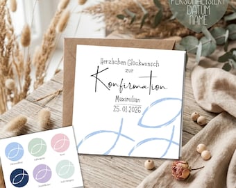personalisierbare Karte zur Konfirmation, Fische, Farbe zur Wahl, Glückwunschkarte, Klappkarte, Kommunion, Karte quadratisch, Konfirmation
