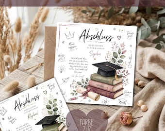 Personalisierbare Abschlusskarte • Klappkarte 15x15 cm mit Name • Schulabschluss / Abitur / Abschlussfeier • Modern & elegant