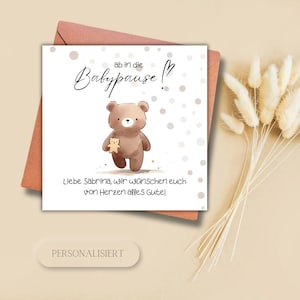 personalisierbare Karte zum Mutterschutz, brauner Teddy, Elternzeit, Mutterschutz, personalisiert, Glückwunschkarte, quadratische Karte