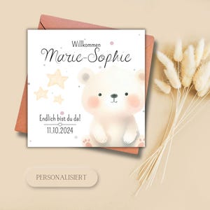 personalisierbare Karte zur Geburt hell, Glückwunschkarte, Karte, quadratische Karte, Karte zur Geburt, Baby, Geschenk zur Geburt