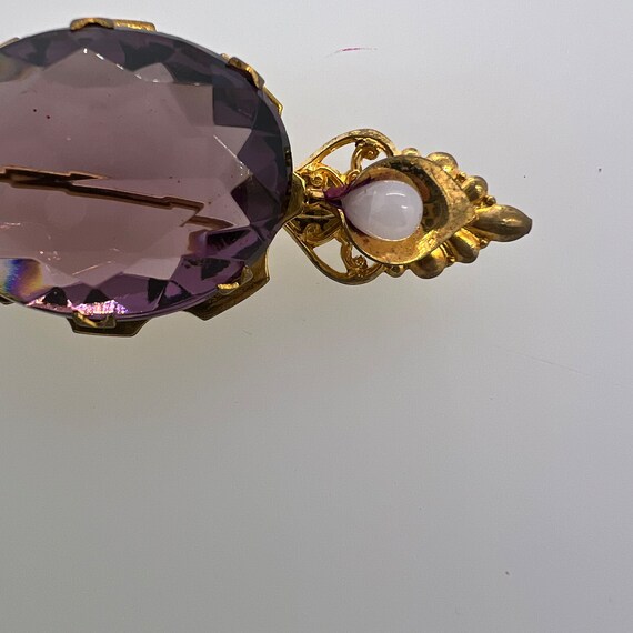 Vintage Amethyst & White Agate Brooch Gold Plated - image 8