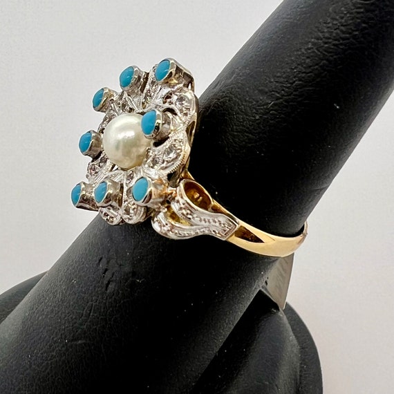 Vintage 18k White Gold & Yellow Gold Ring With Tu… - image 2