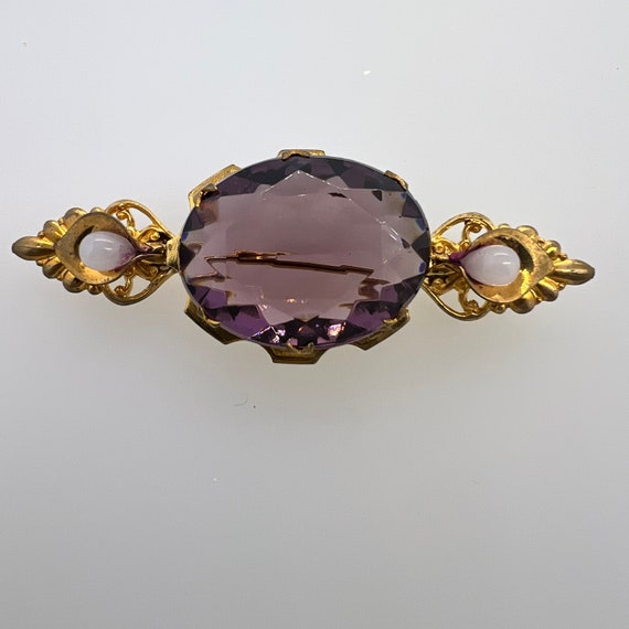 Vintage Amethyst & White Agate Brooch Gold Plated