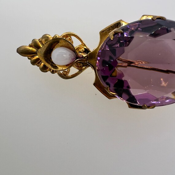 Vintage Amethyst & White Agate Brooch Gold Plated - image 9