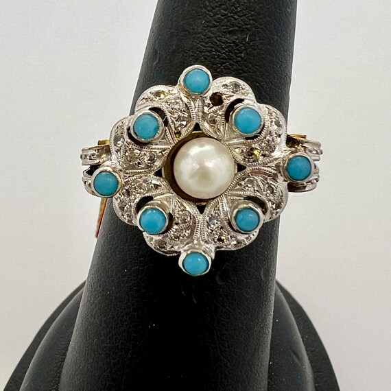 Vintage 18k White Gold & Yellow Gold Ring With Tu… - image 1