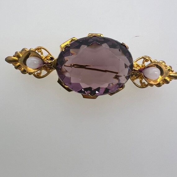 Vintage Amethyst & White Agate Brooch Gold Plated - image 7