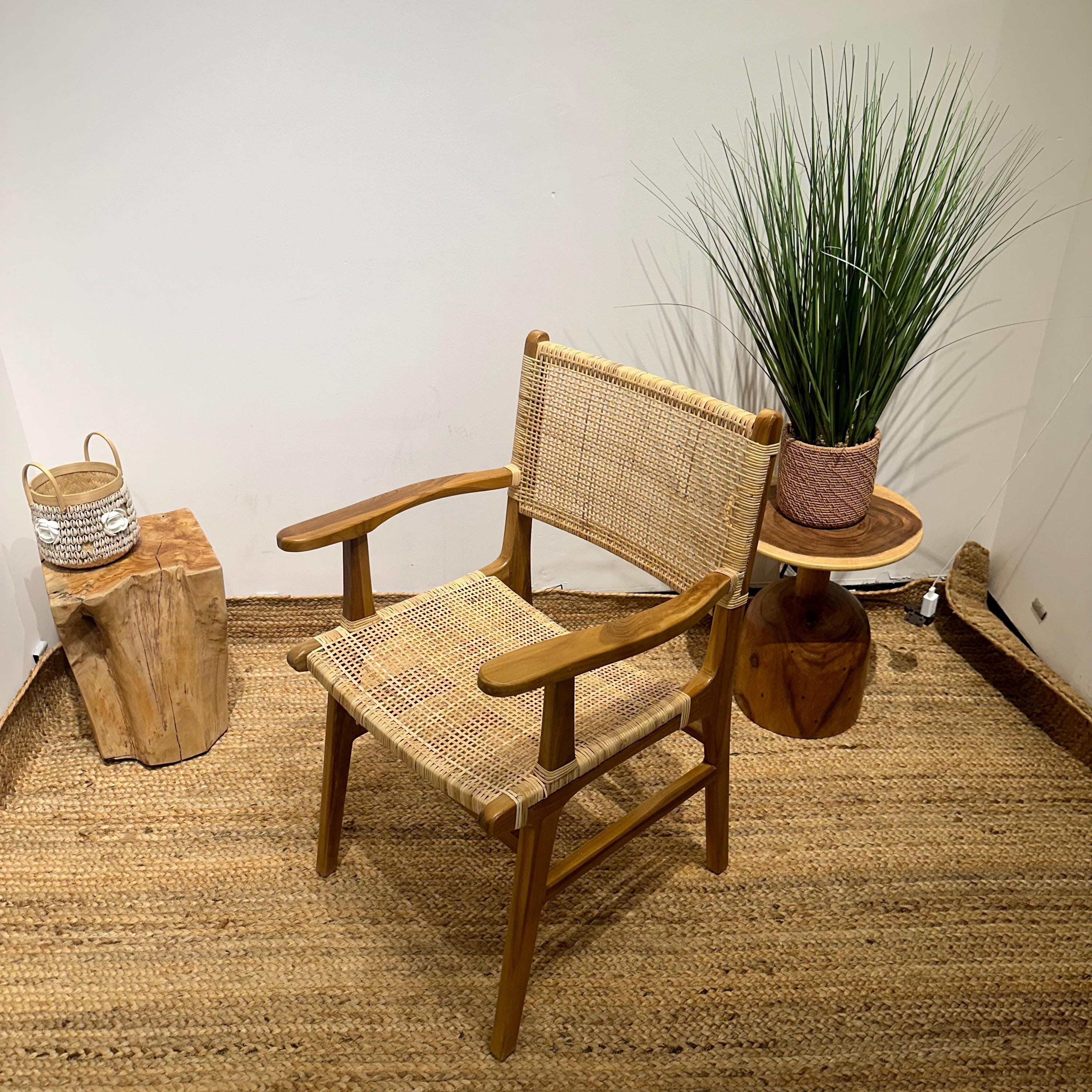 Handwoven Rattan Dining Chair Teak Wood Mid Century Modern Wood Chairs Etsy