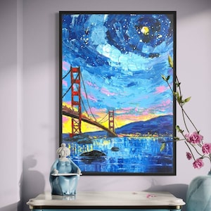 San Francisco Painting Golden Gate Bridge Wall Decor Acrylic on Canvas Handmade